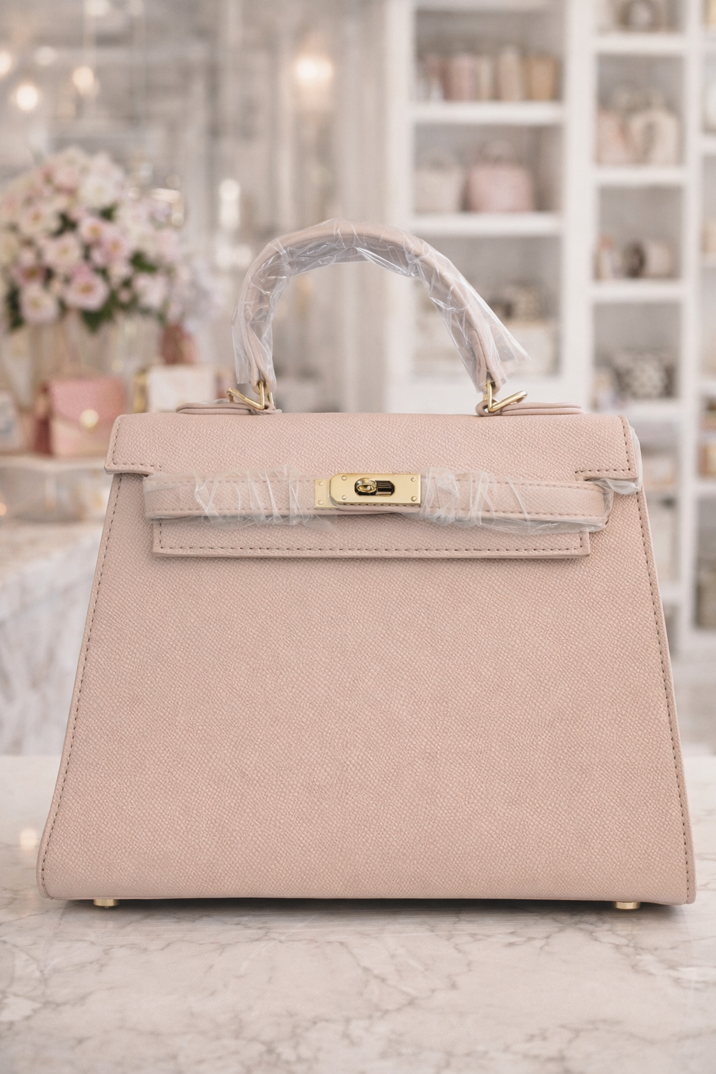 Luxury Beige Top Handle Satchel