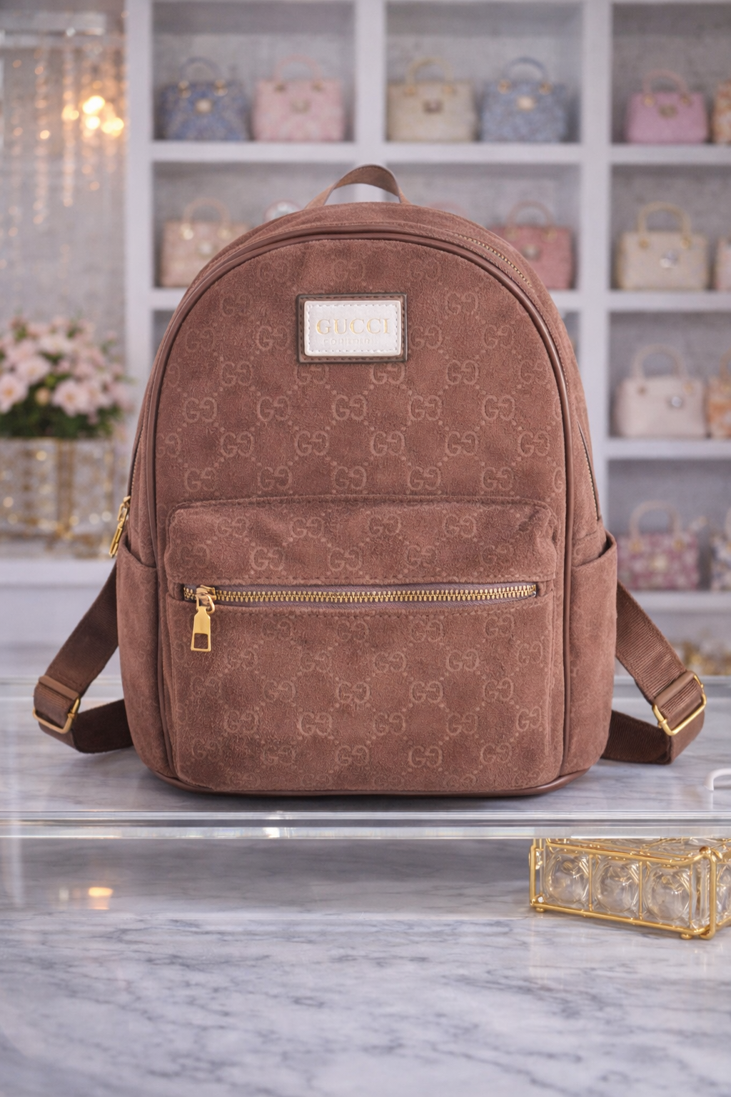 Luxury-Inspired Suede Monogram Backpack