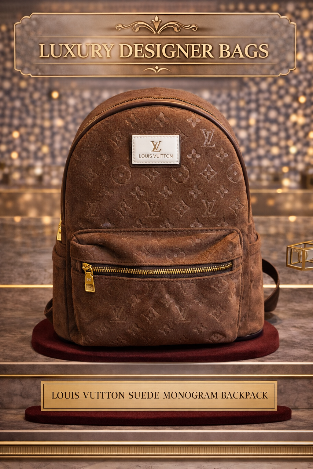 Luxury-Inspired Suede Monogram Backpack