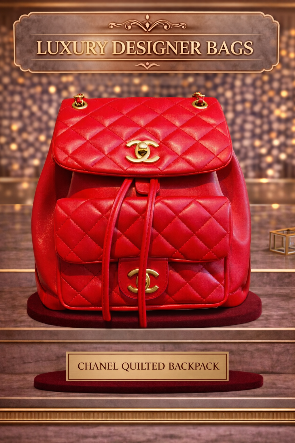 Luxury Designer-Inspired Quilted Red Backpack